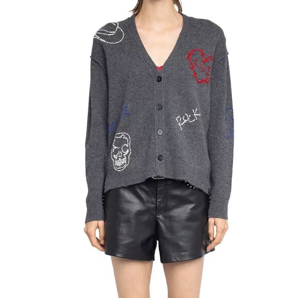 Zadig & Voltaire Mirkaz Cashmere V Neck Cardigan Sweater - Picture 1 of 7